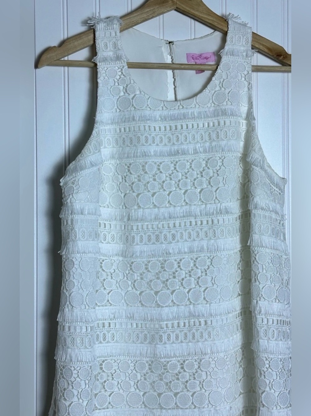 Lilly Pulitzer Annette Shift Lace Dress Resort White Fringe Sz 6 Resort Wear - Picture 6 of 11